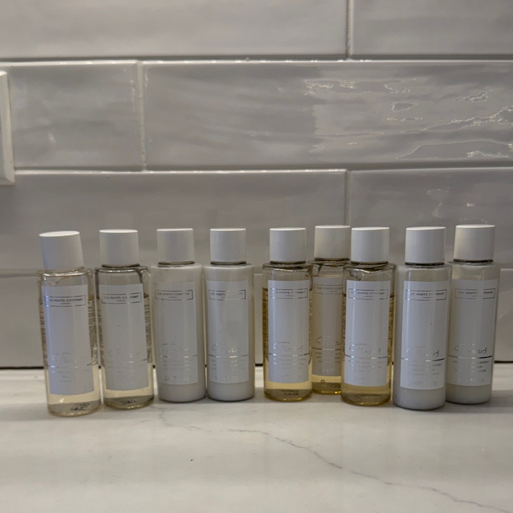 9 ct The White Company London Travel 1.7oz shampoo conditioner body wash lotion